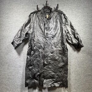 Phase 2 Trench Coat Women's 2X Black Faux Leather Double Breasted Button-Up